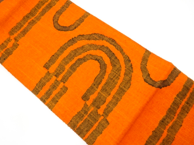 手織り真綿紬　抽象模様織り出し名古屋帯